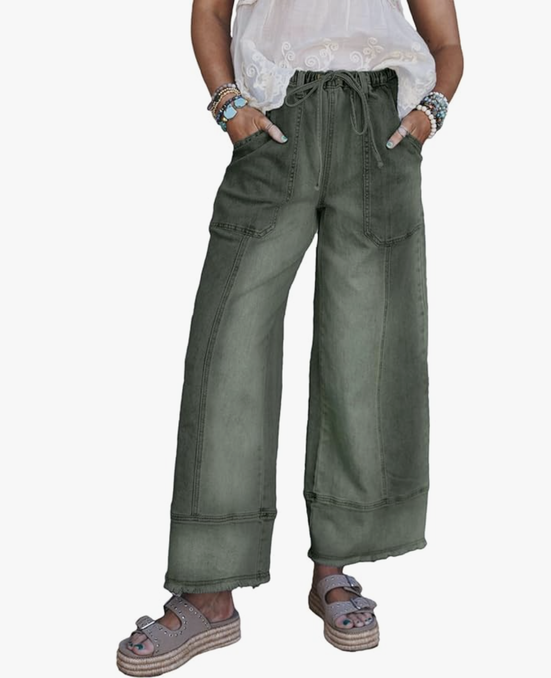 SHEWIN drawstring wide-leg jeans styled for fall, featured in an Autum Love guide
