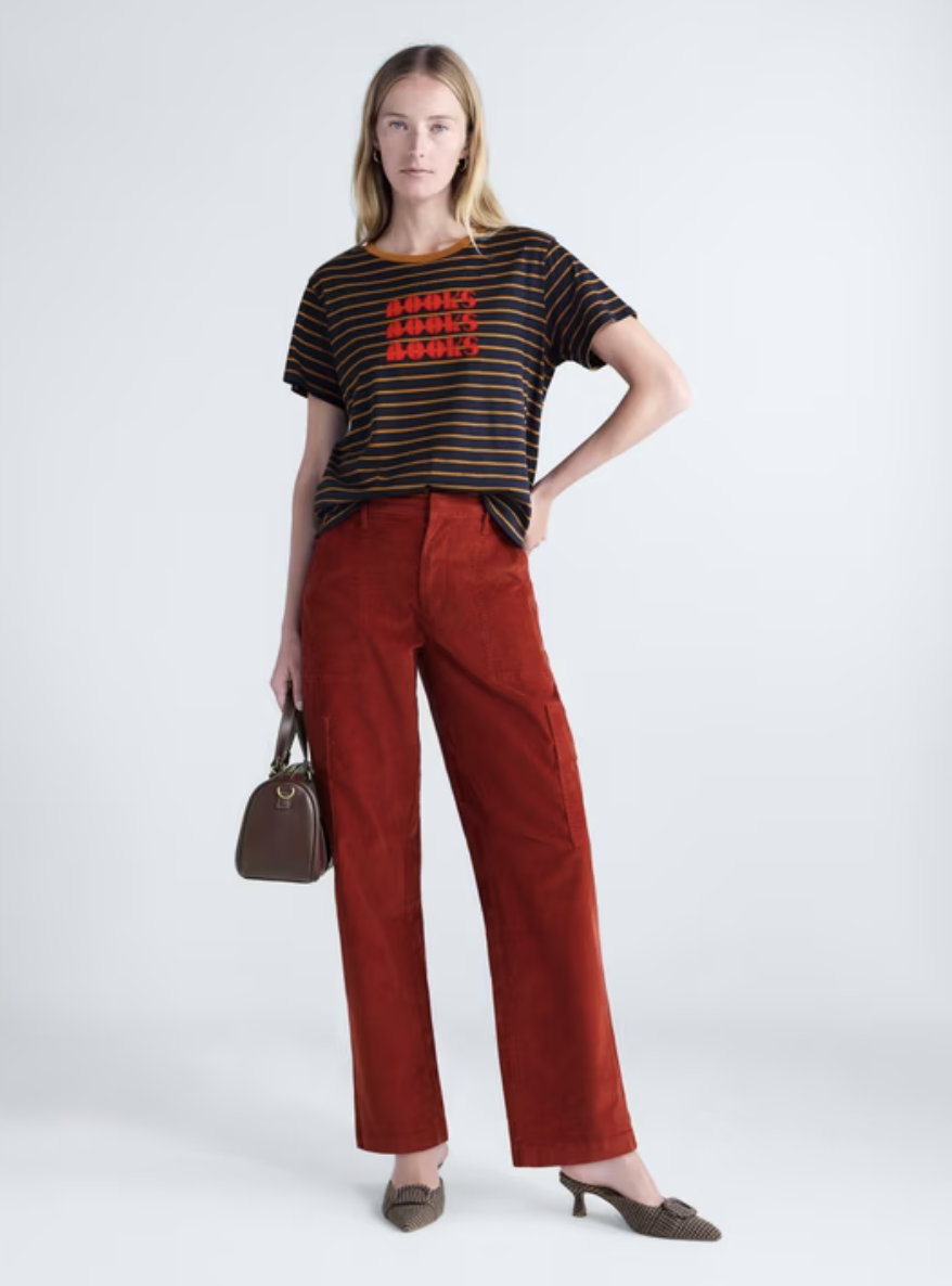 Cropped corduroy cargo barrel pants from Free Assembly.