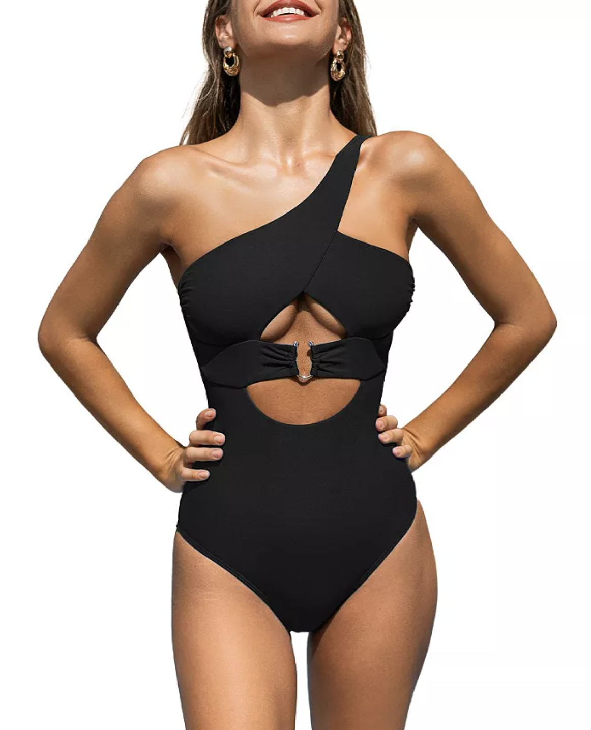 Cupshe Women's Alluring One-Shoulder One-Piece Swimsuit with Cutouts