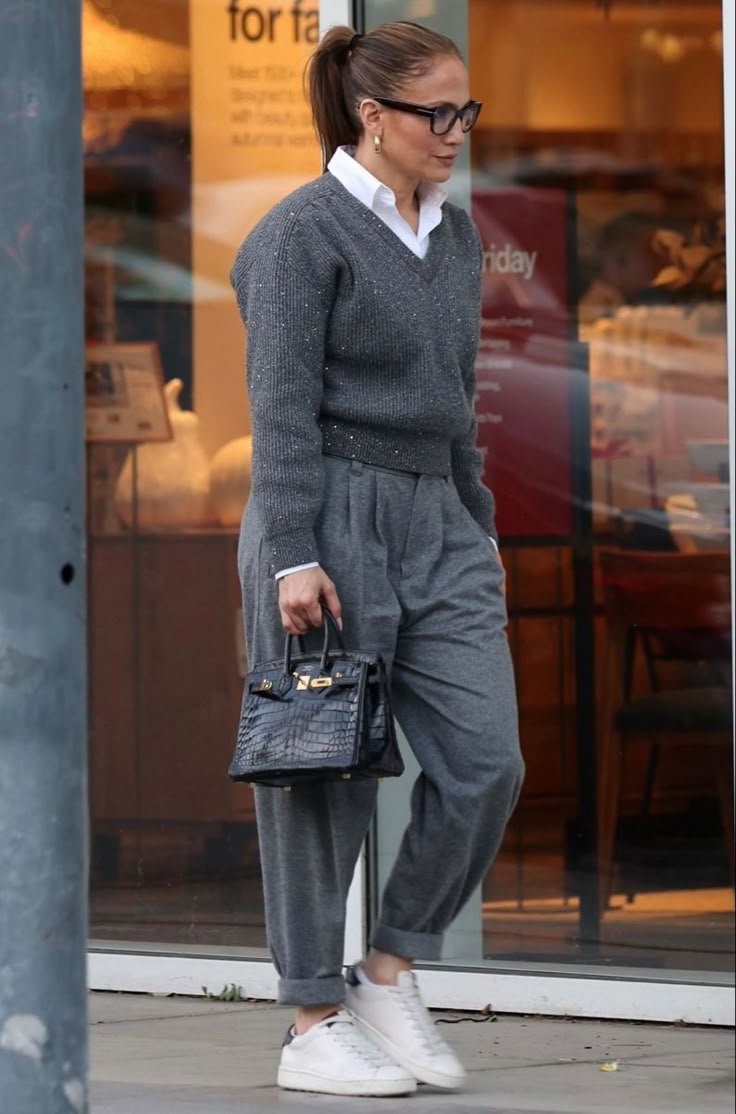 How Fashion Girls Style Gray Pants  It Starts With the Shirt Color