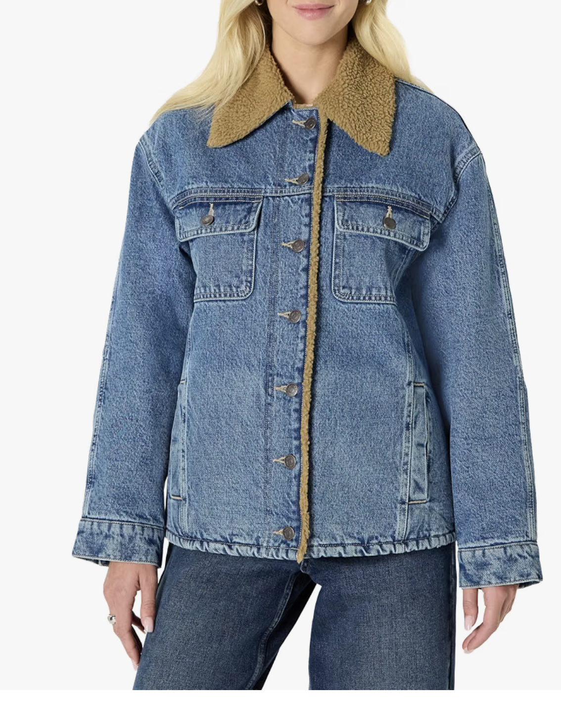 Amazon Essentials Denim Jacket With Faux-Shearling Collar, product photo.