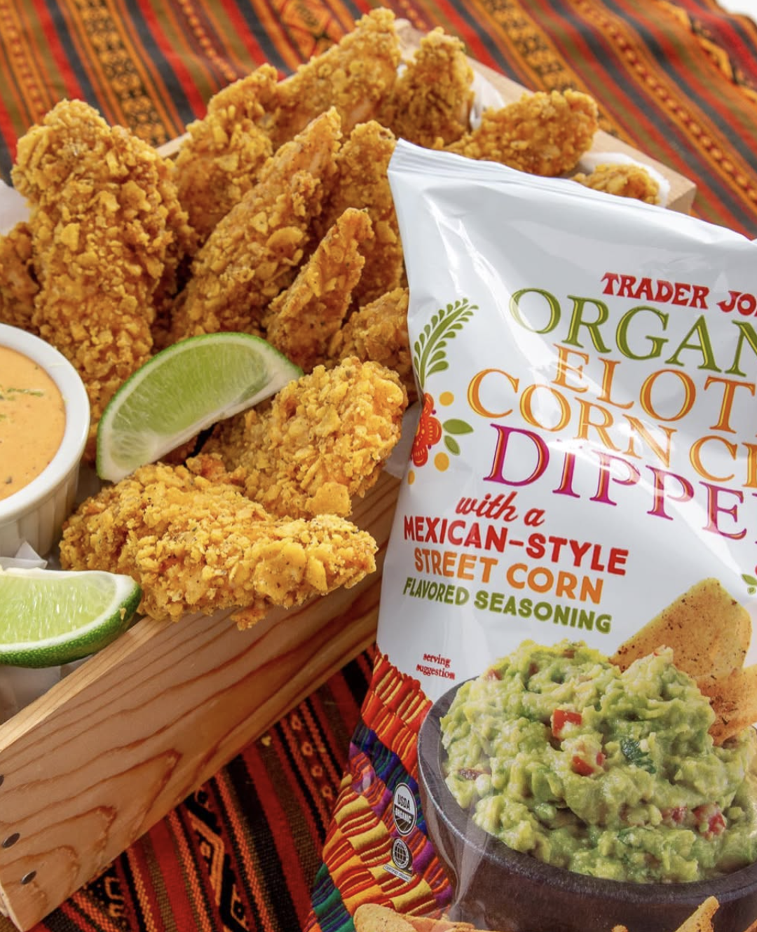 Trader Joe's Organic Elote Corn Chip Dippers with salsa