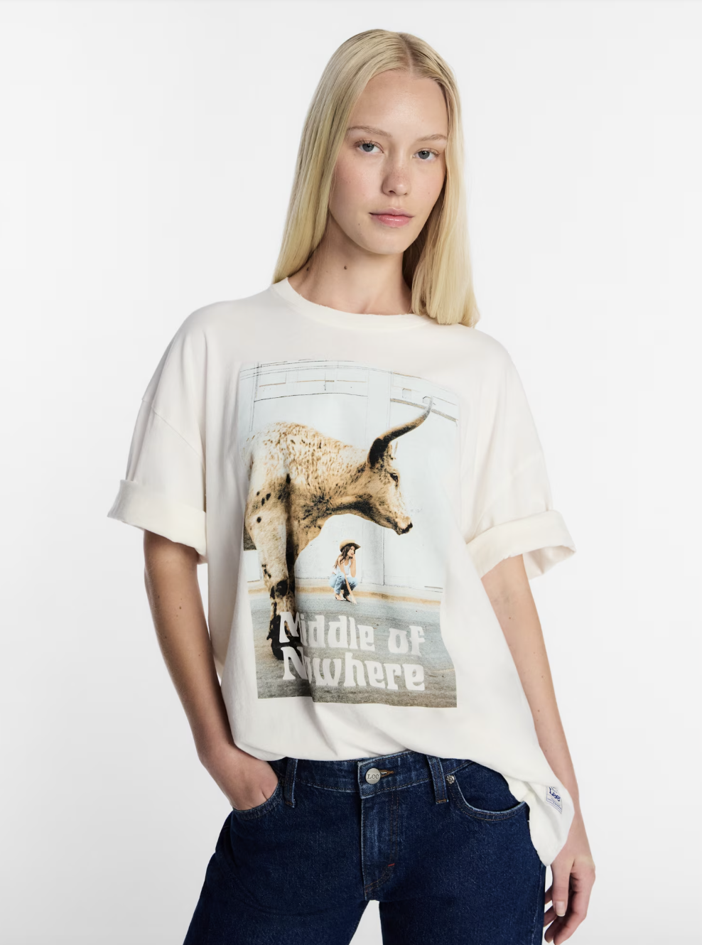 A vintage-inspired graphic t-shirt featuring the text Middle of Nowhere on the front.