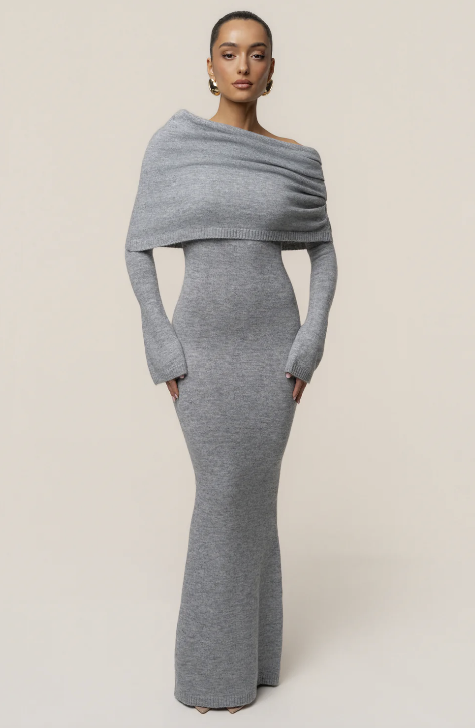 Grey Soft Haven Off-Shoulder Dress Sale price$125.00