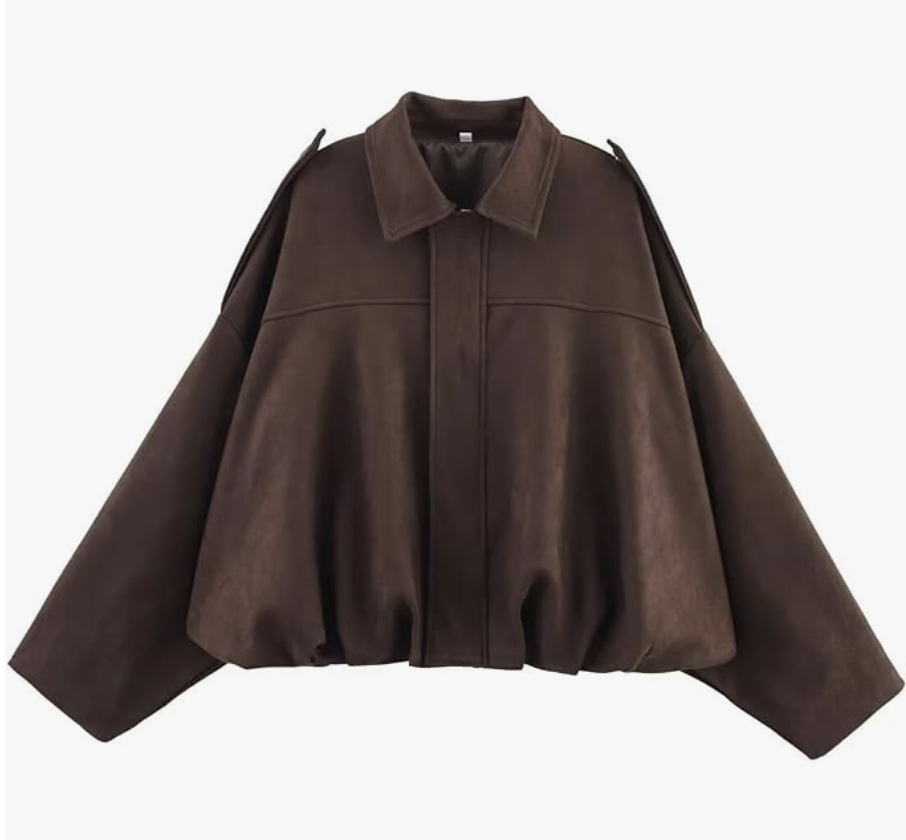 Cropped dark chocolate brown suede jacket.