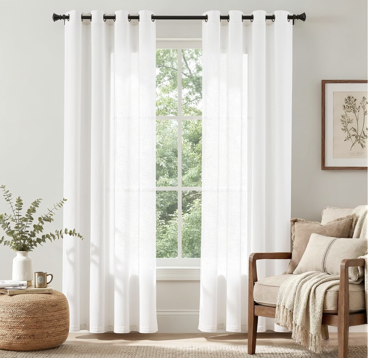84-inch light-filtering linen curtains