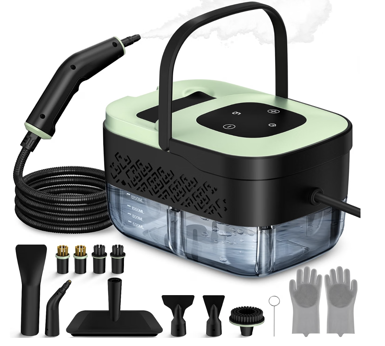 Portable steam cleaner with its accessory set