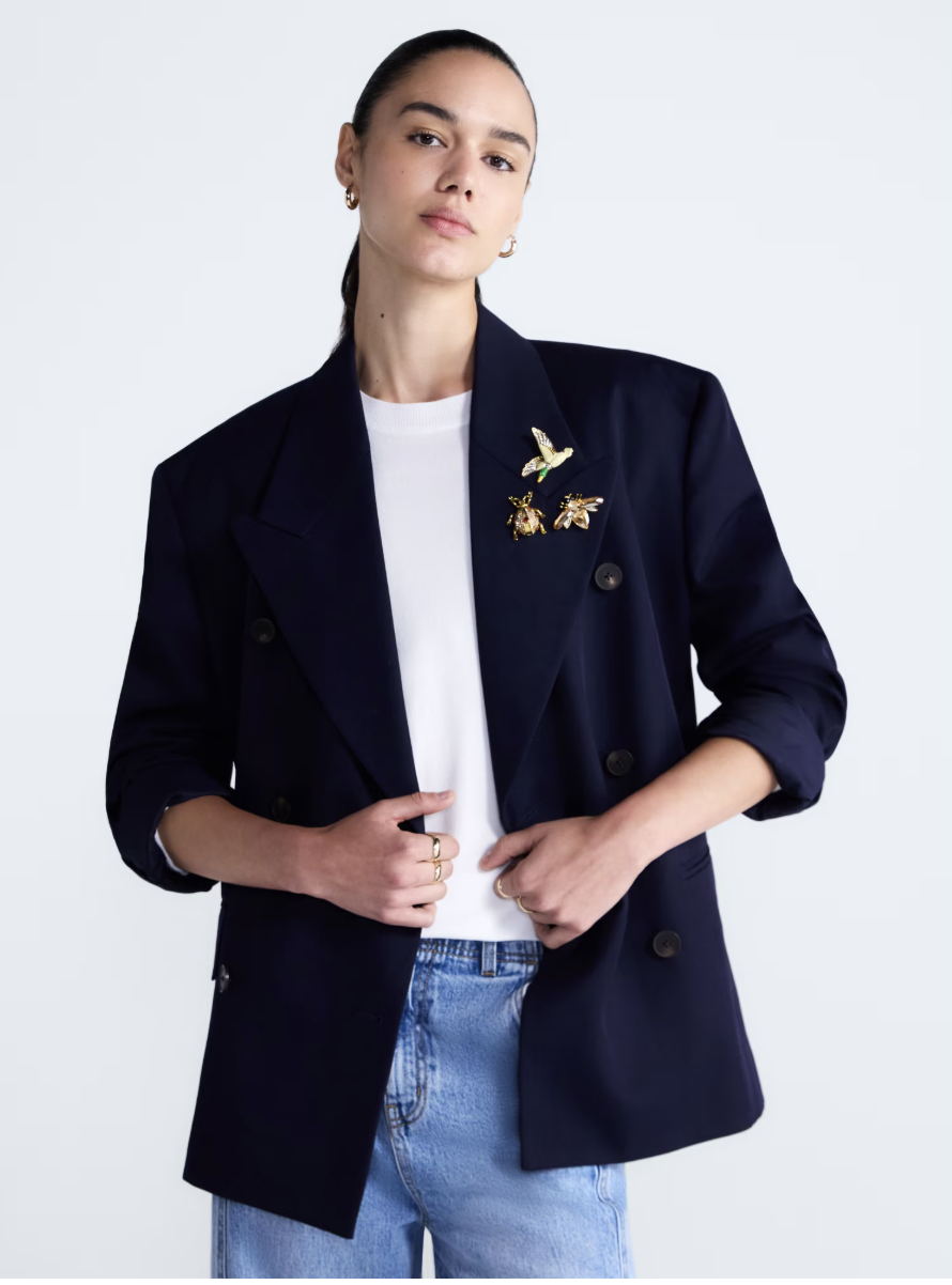 Embellished wool-blend boxy blazer from Free Assembly.