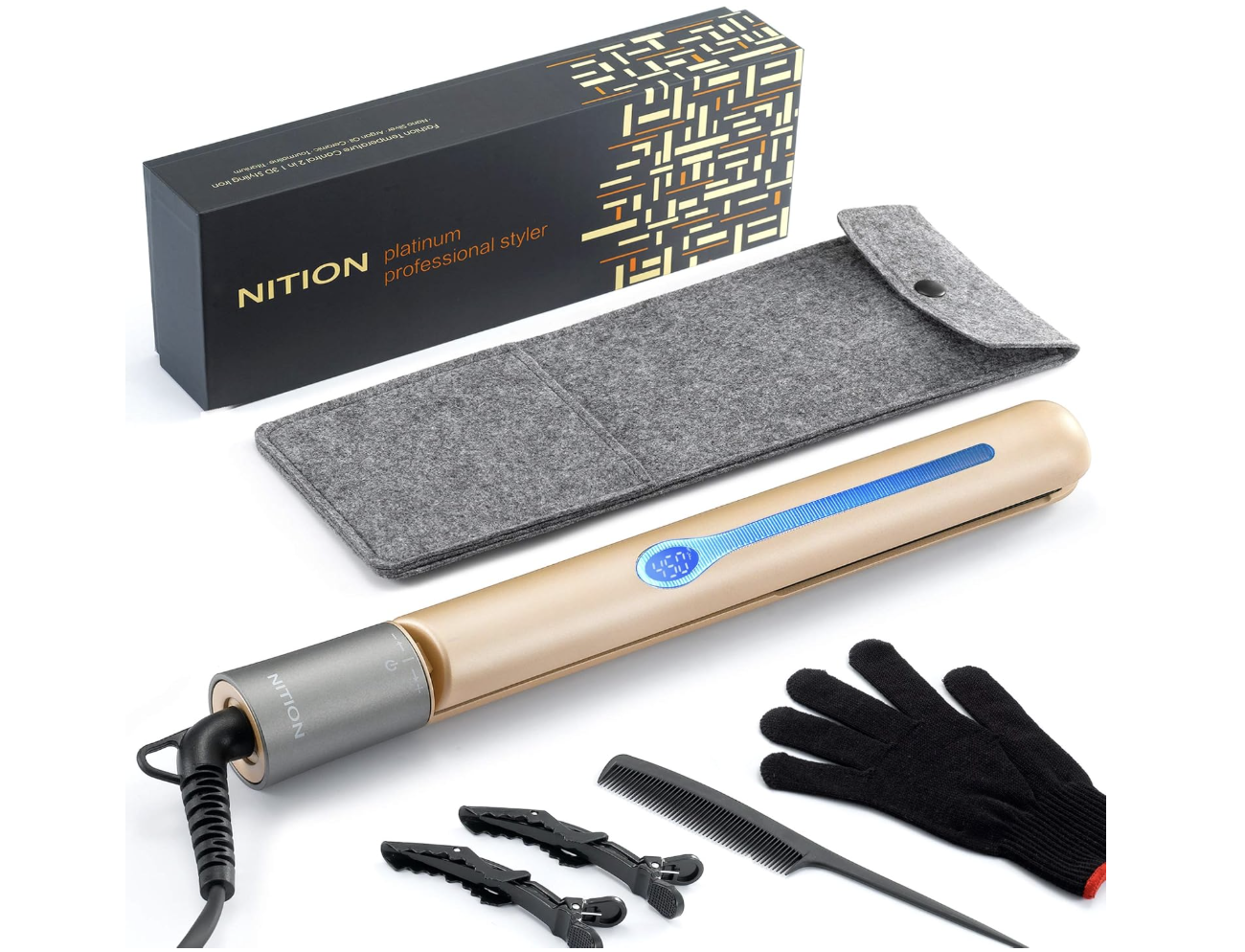 Best professional hair straightener 2026: NITION Ceramic Tourmaline Flat Iron with LCD temperature display for salon-quality results.