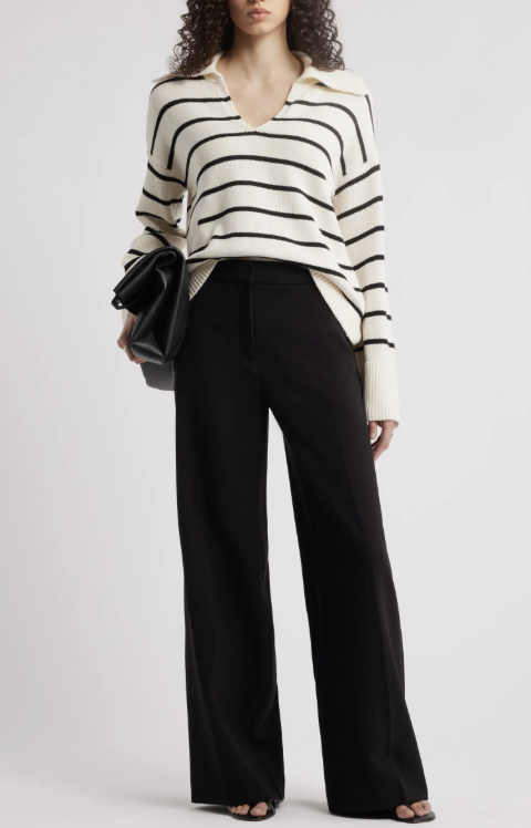 "Nordstrom The Lennox Wide Leg Trousers in black, featuring a high-waist and a sophisticated wide-leg silhouette.