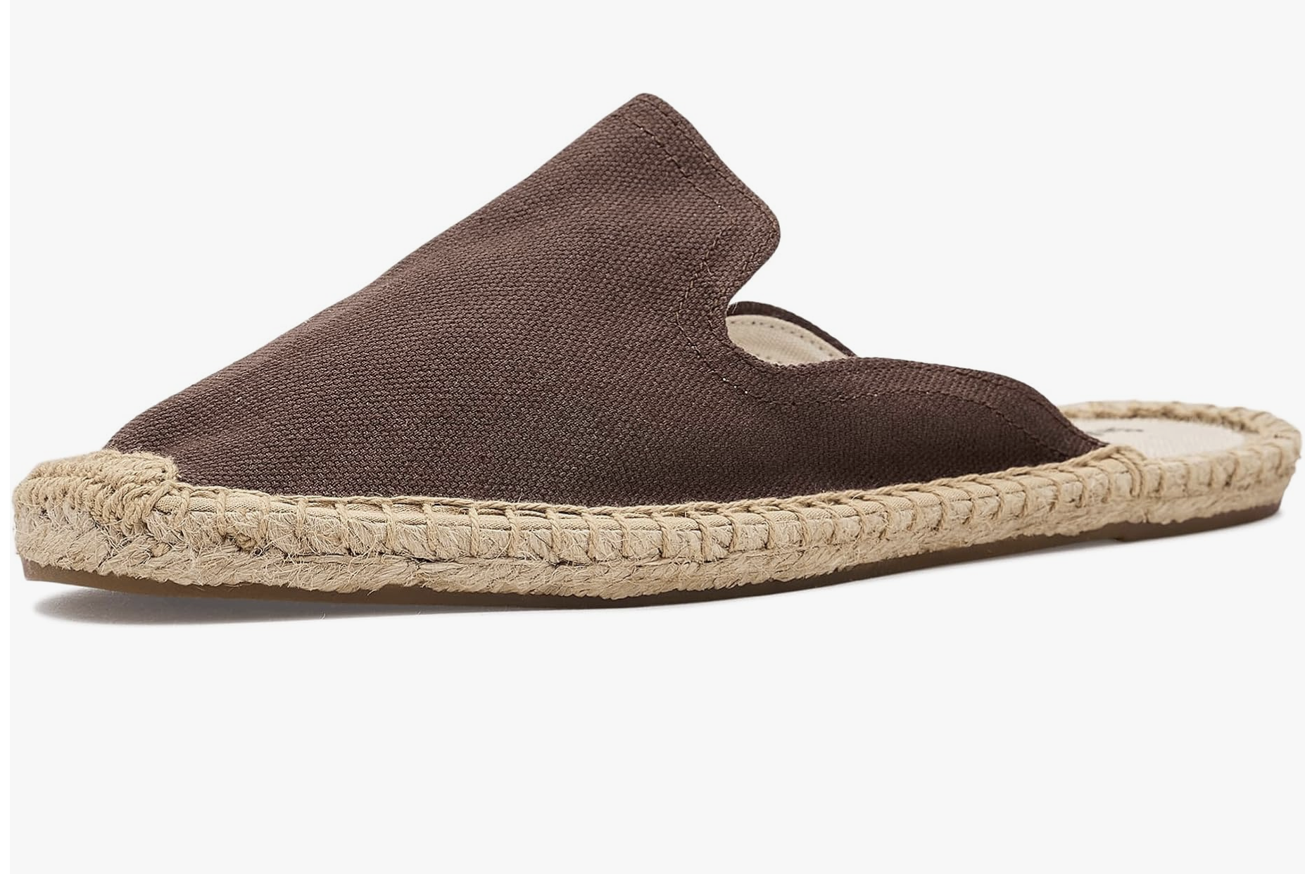 A pair of tan canvas Soludos Dali Mule Espadrilles with a woven jute sole, a comfortable and breathable shoe option for styling white straight-leg jeans.
