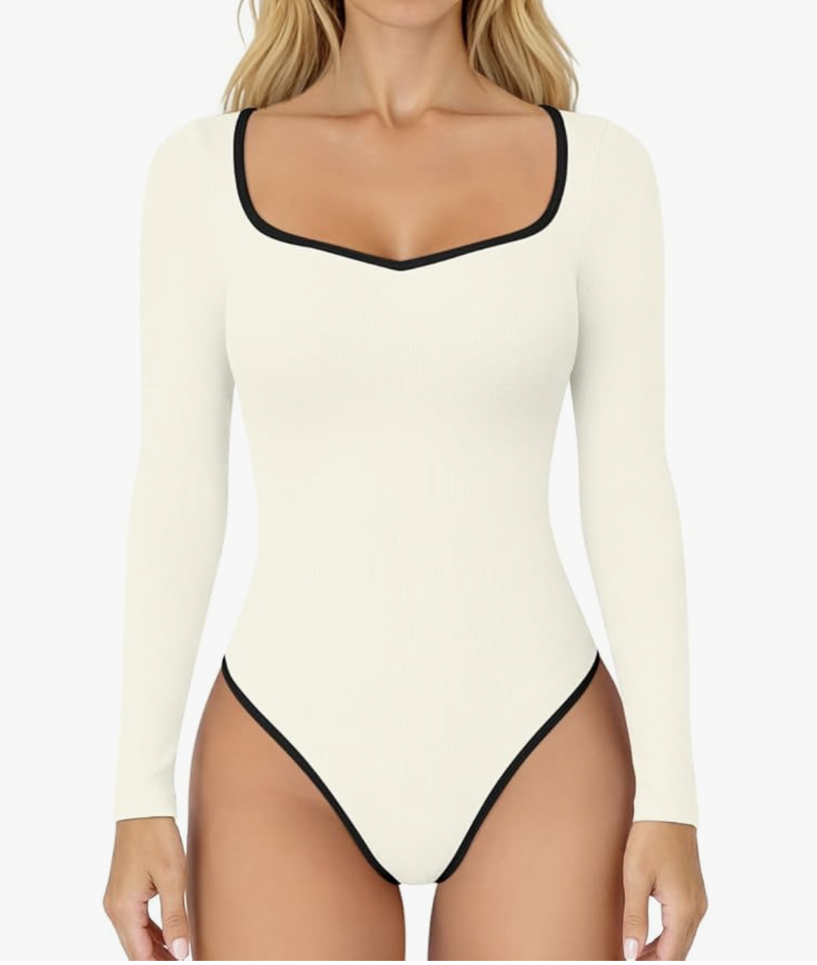 Bodysuit Contrast-Trim Square Neck