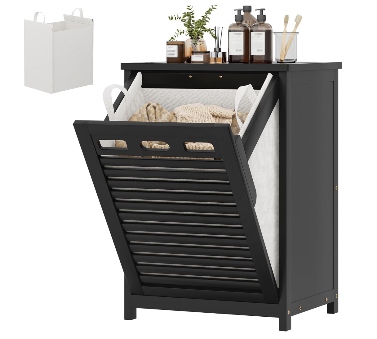 Bamboo laundry hamper with a tilt-out bin