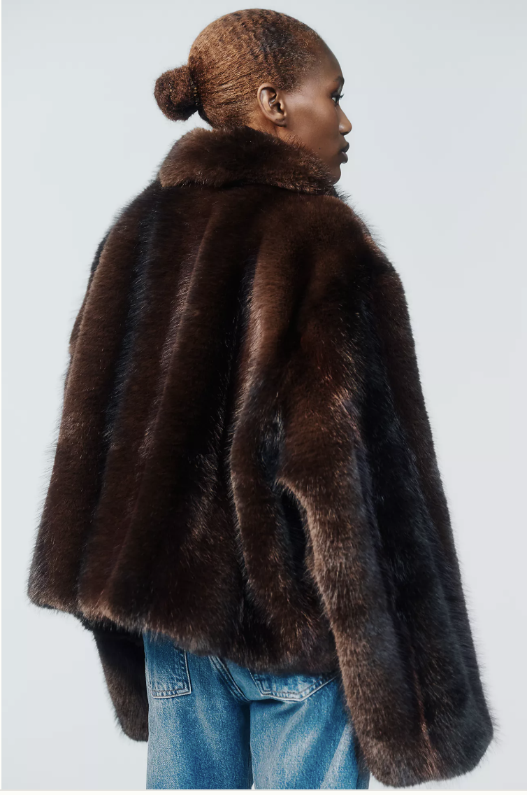 Maeve Rae faux fur cropped jacket from Anthropologie
