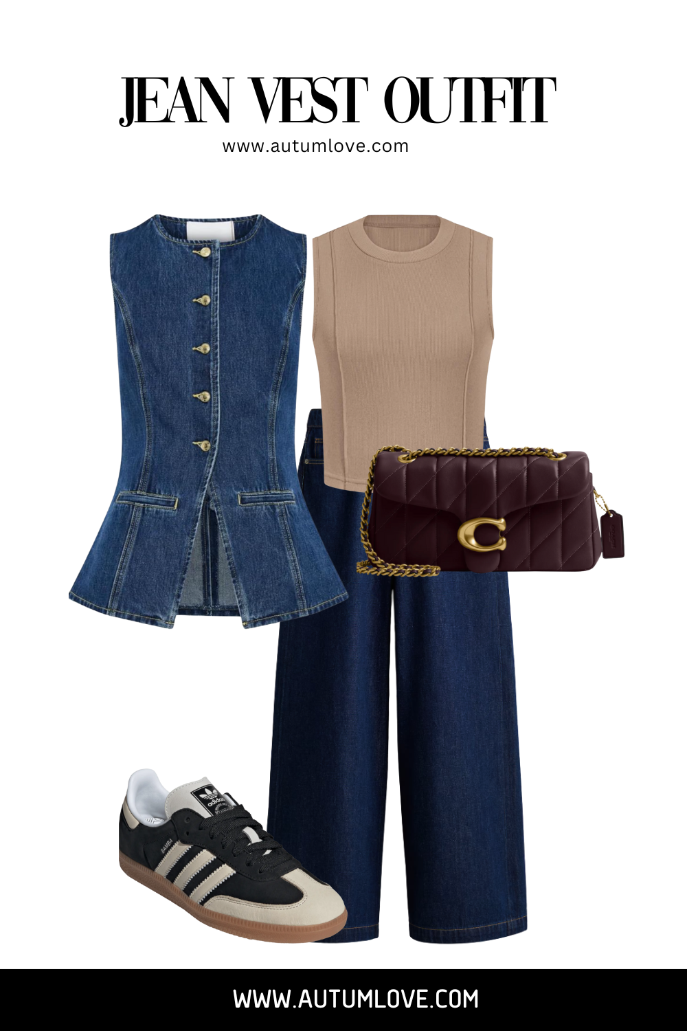 jean vest wide leg pants outfit