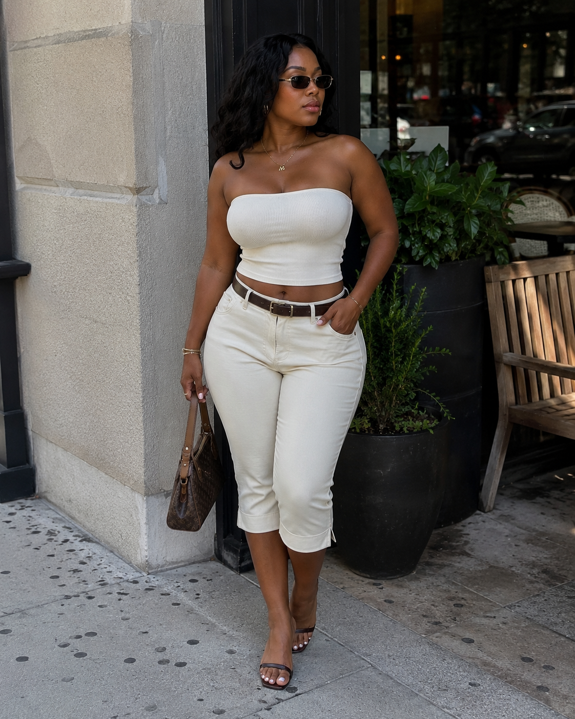 Street-style examples of hourglass pear inverted triangle rectangle and apple body shapes