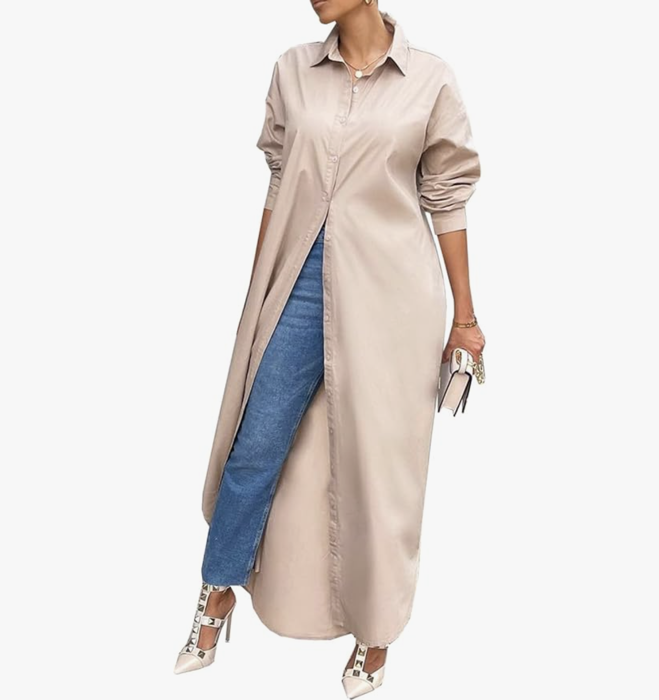 Casual Long Sleeve Cotton Button Down Maxi Dress
