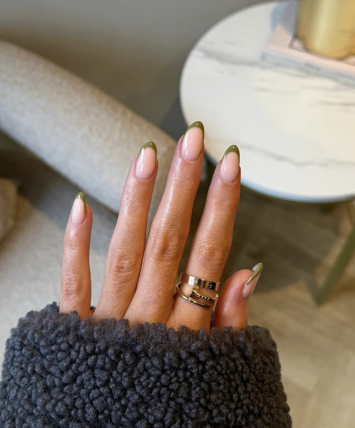 September nail idea featuring olive micro french