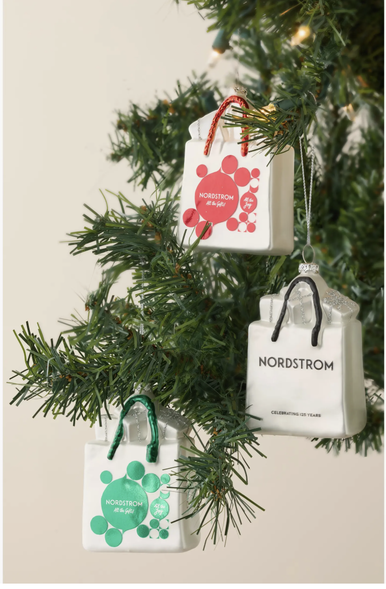 Nordstrom 125th Anniversary Shopping Bag Ornament, White