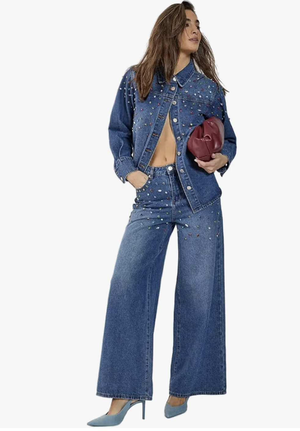 Nasty Gal Denim Jewel Baggy Jeans with embellished detailing