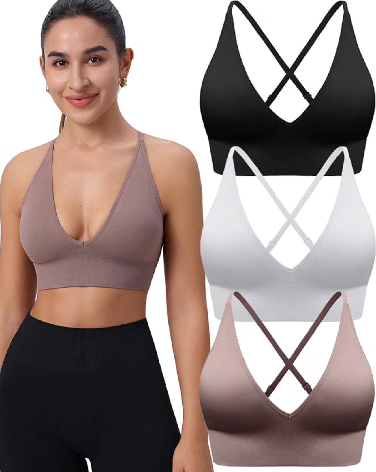V-neck wireless bralettes with adjustable straps