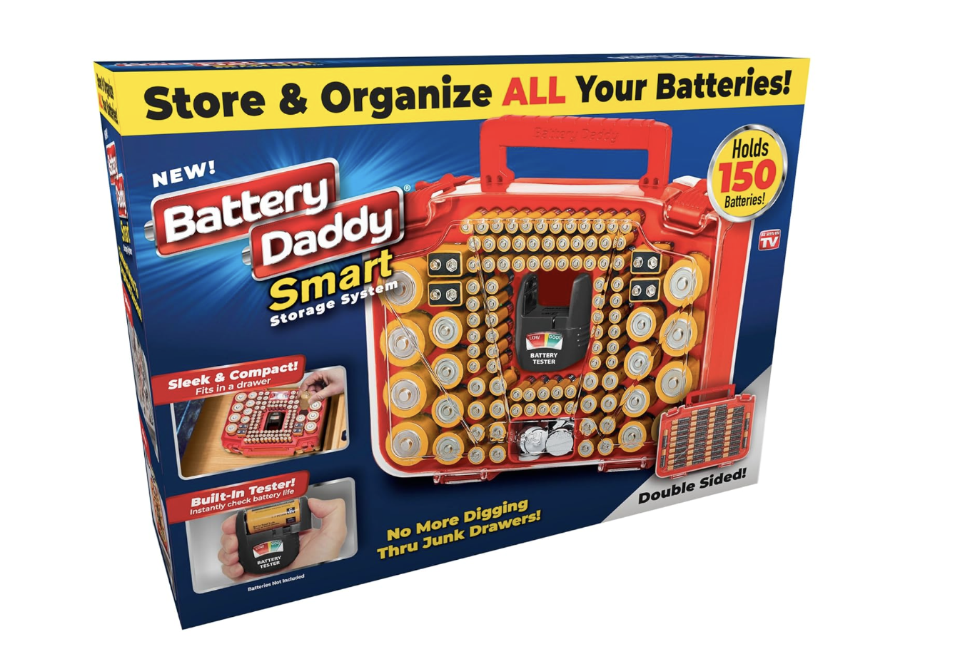 Battery Daddy organizer case filled with labeled household batteries