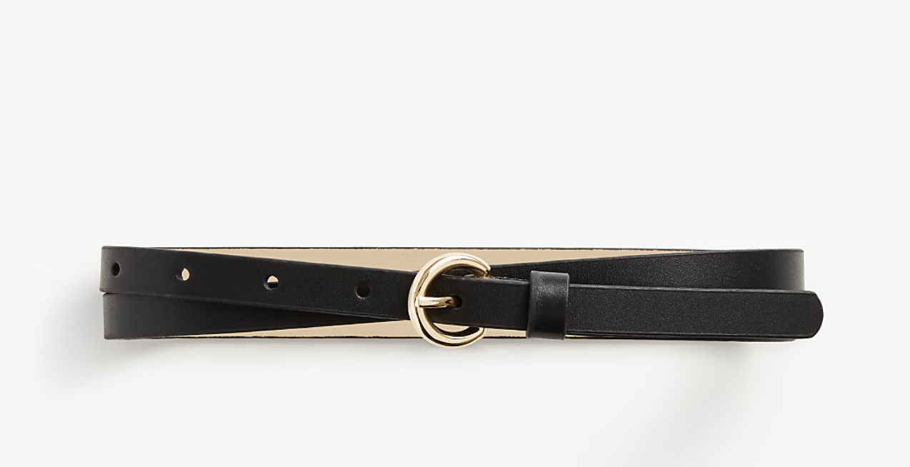 Slim Ann Taylor leather belt with a polished metal buckle