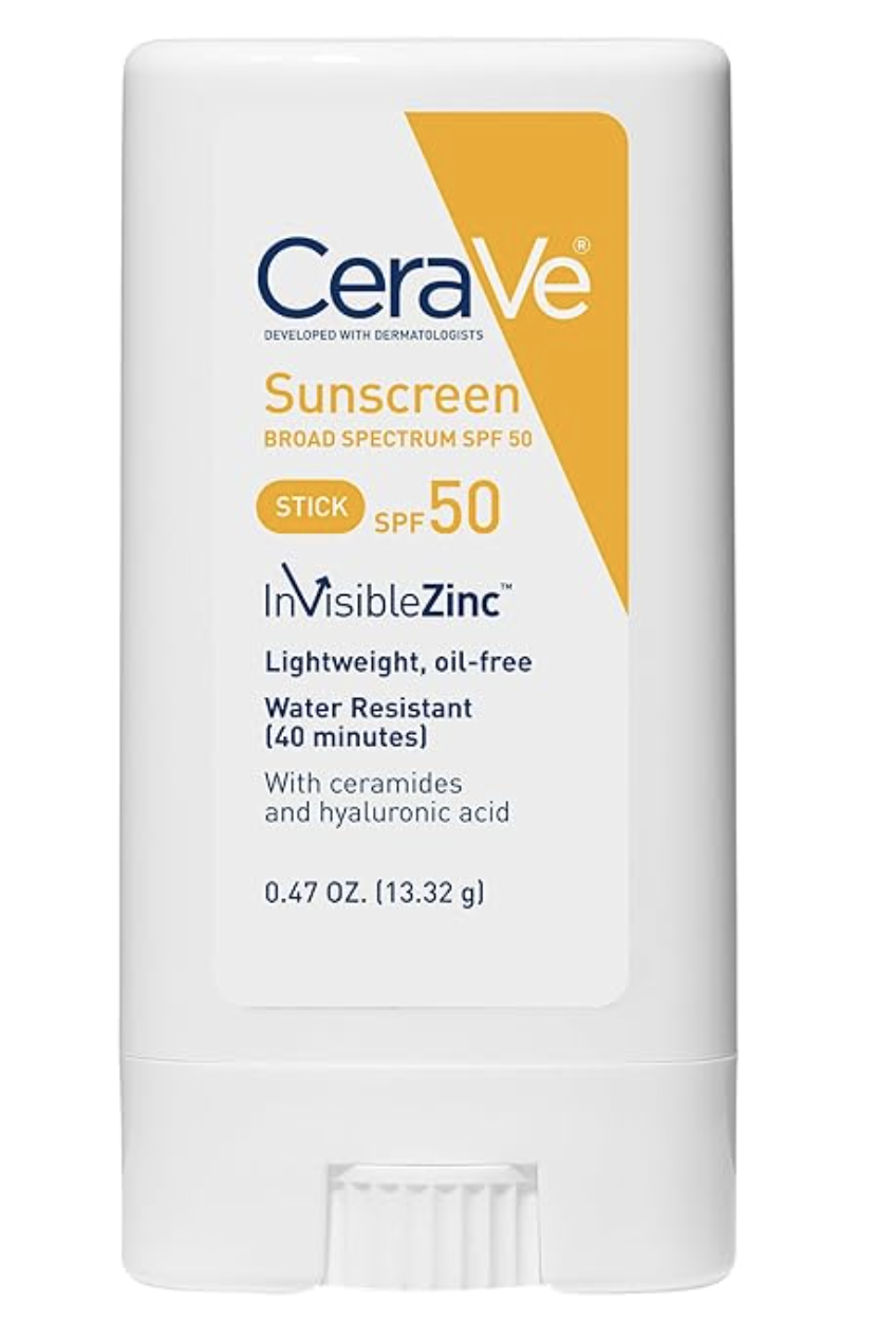 A close-up flat lay of a CeraVe Mineral Sunscreen Stick SPF 50.