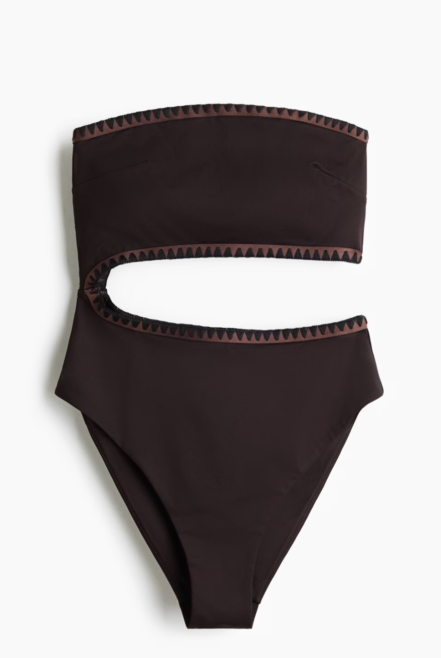 High-Leg Padded-Cup Bandeau Swimsuit