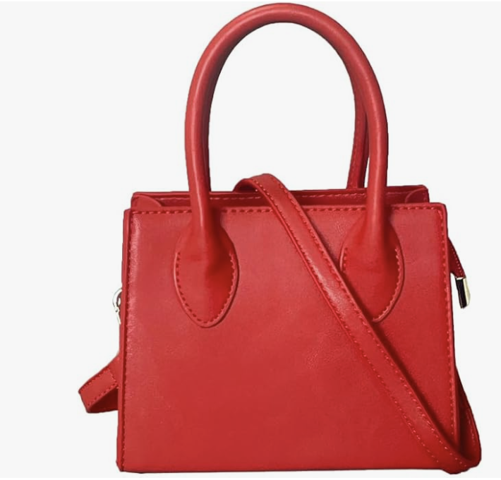 Structured red leather small crossbody tote bag with top handles, a functional accessory for a 2026 Cherry Red outfit formula.