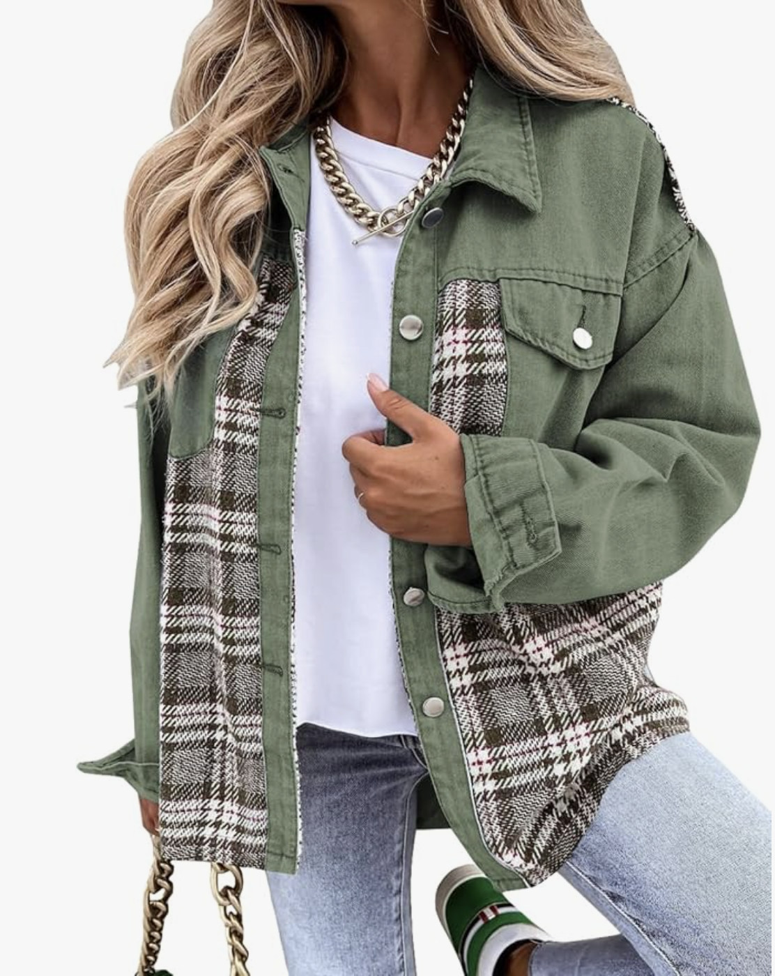 SHEWIN oversized denim jacket styled for fall, featured in an Autum Love guide