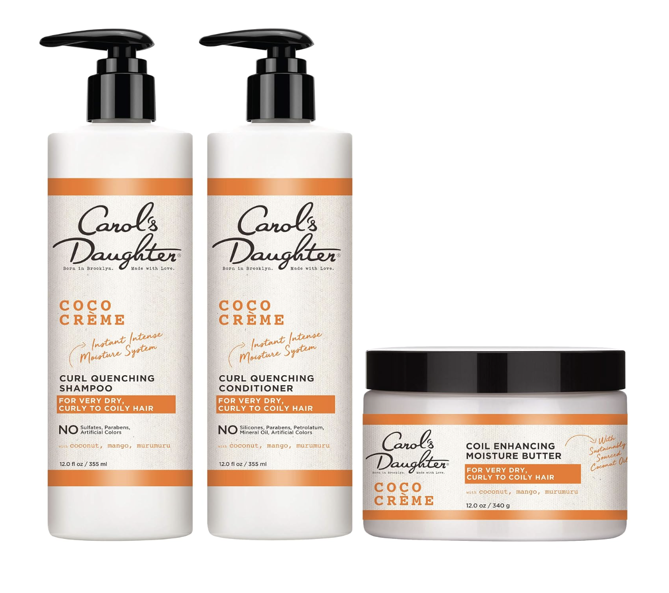 Carol's Daughter Coco Creme Curl Quenching Shampoo, Conditioner and Coil Enhancing Moisture Butter set.