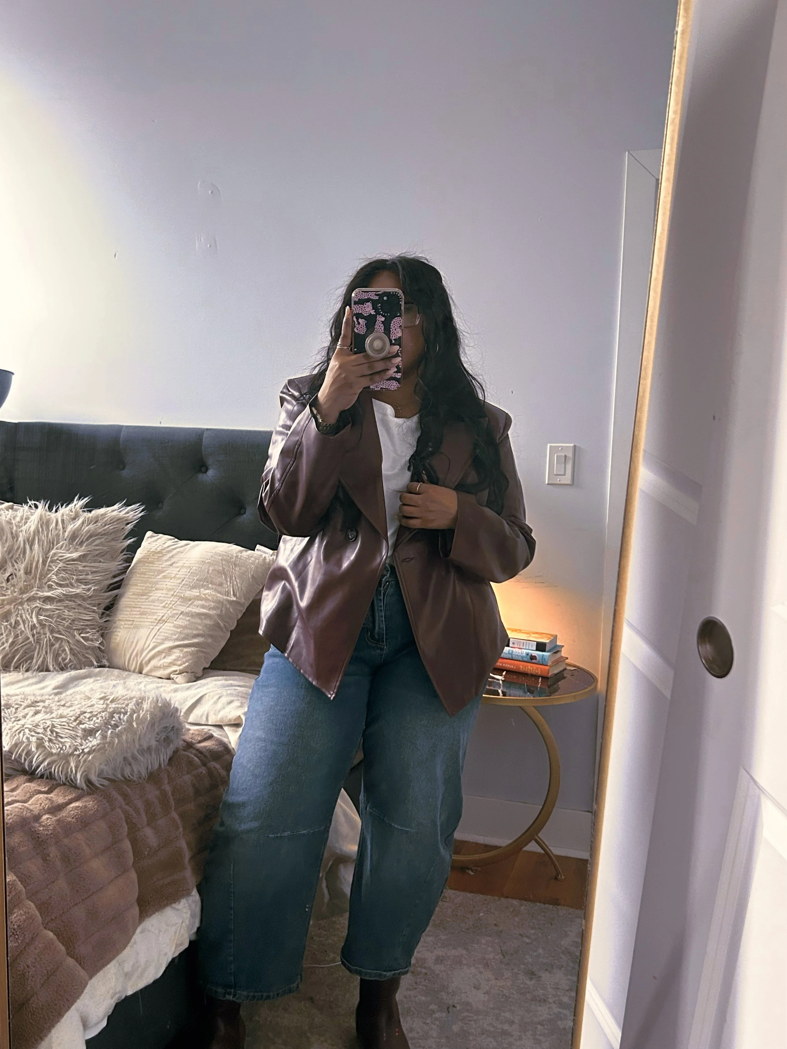 Outfit photos arranged to reveal repeated neutral colors and accent shades.