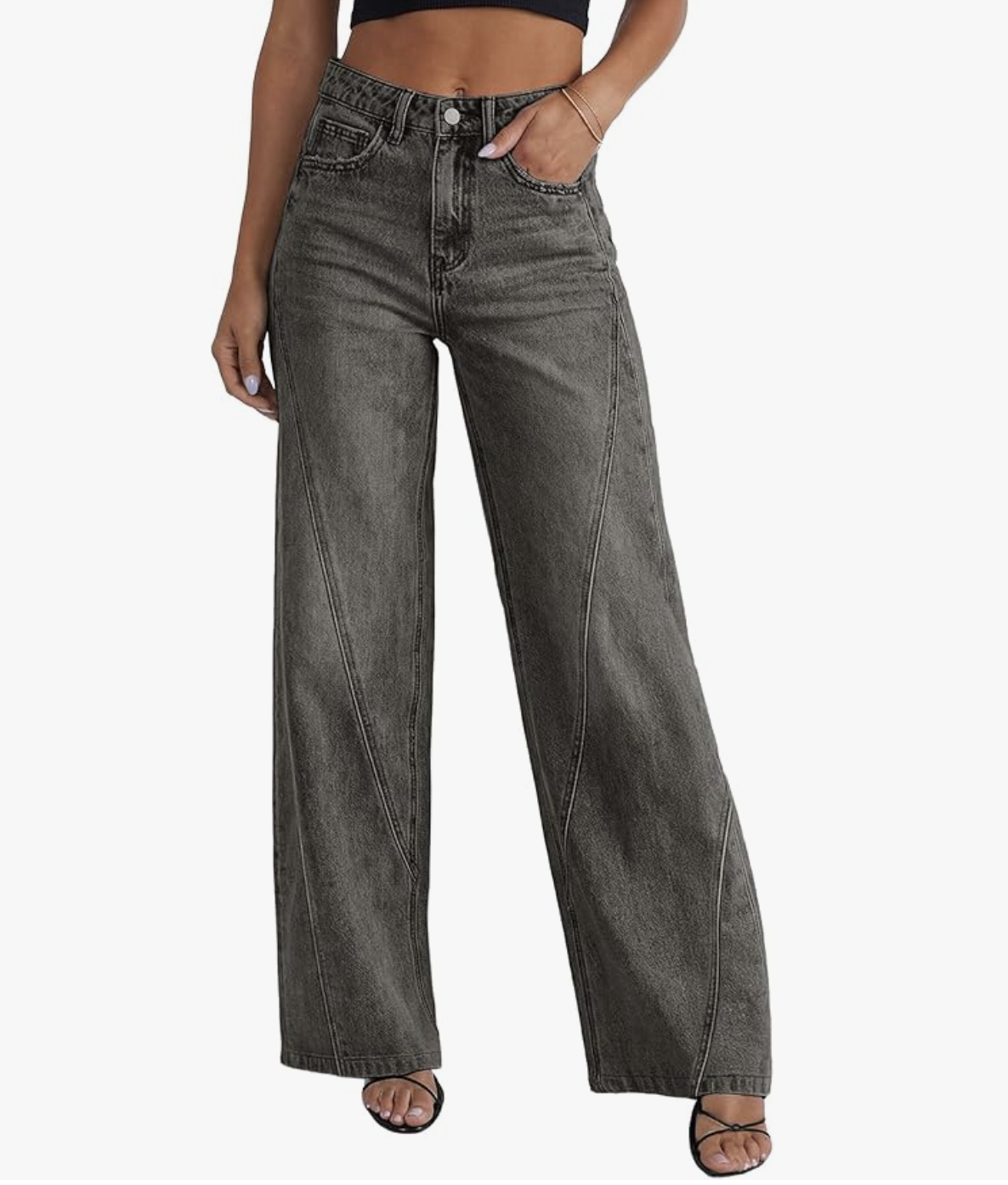 Womens Wide Leg Jeans Mid High Waisted Baggy Straight Leg