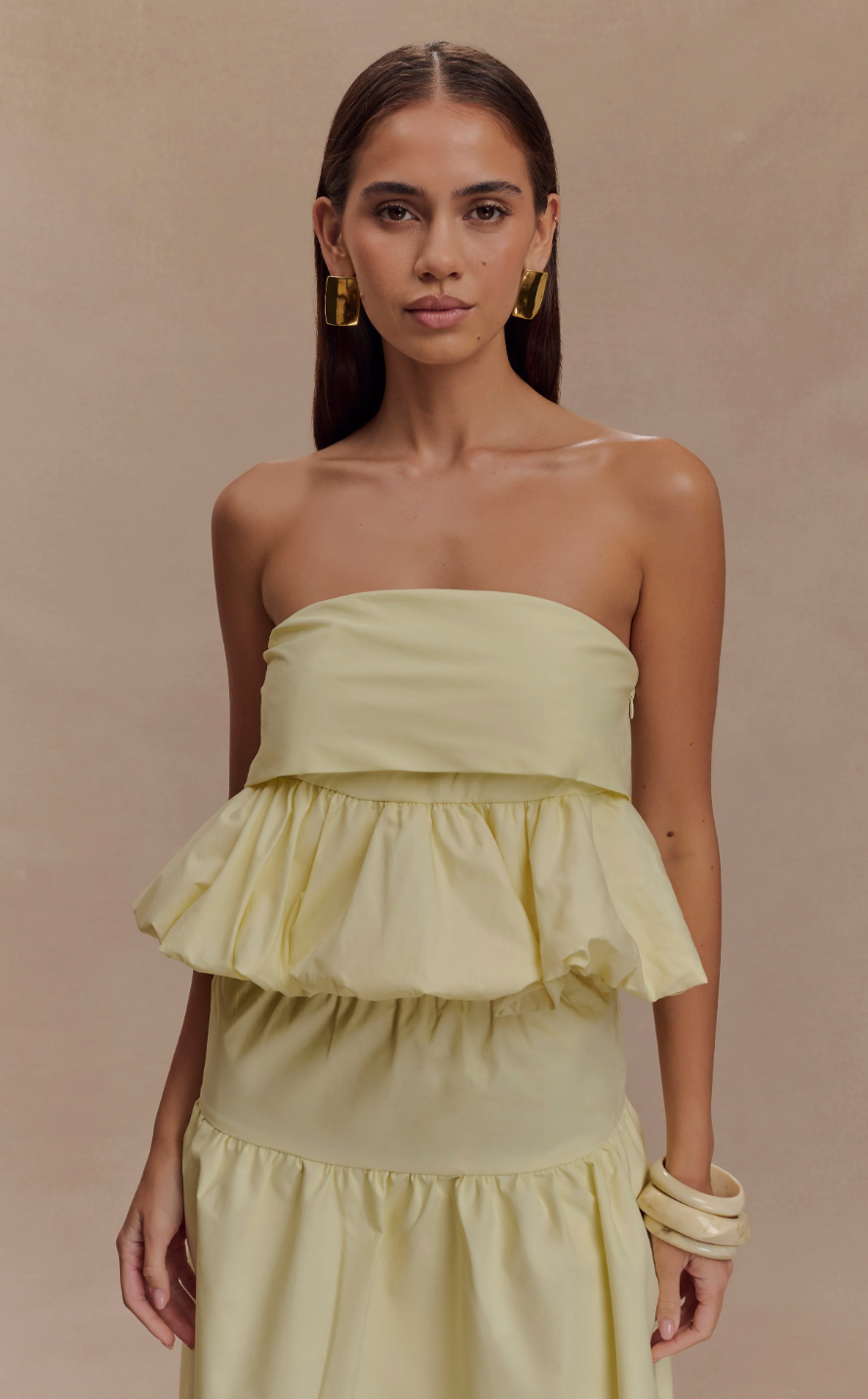 Amirah Strapless Bubble Crop Top - Lemon Regular price$79