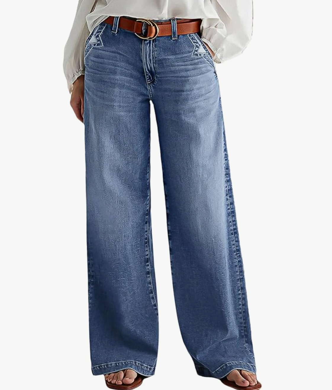Amazon Wide Leg Tummy Control Jeans reviewed as the best jeans for tummy overhang and a big midsection.