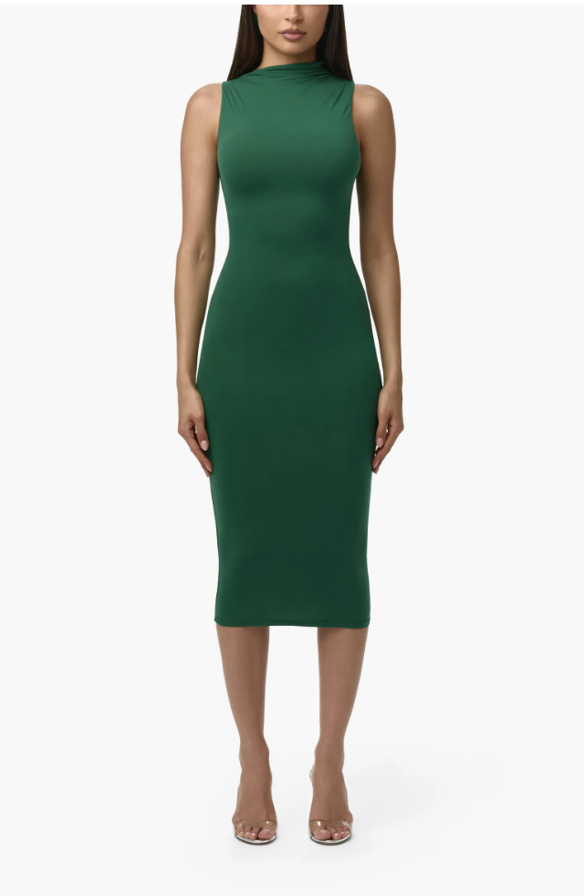 Naked Wardrobe chocolate brown sleeveless midi dress for fall layering