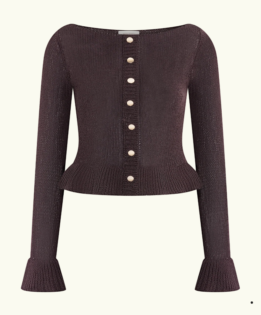 Knit Frill Cardigan - Chocolate Regular price$115