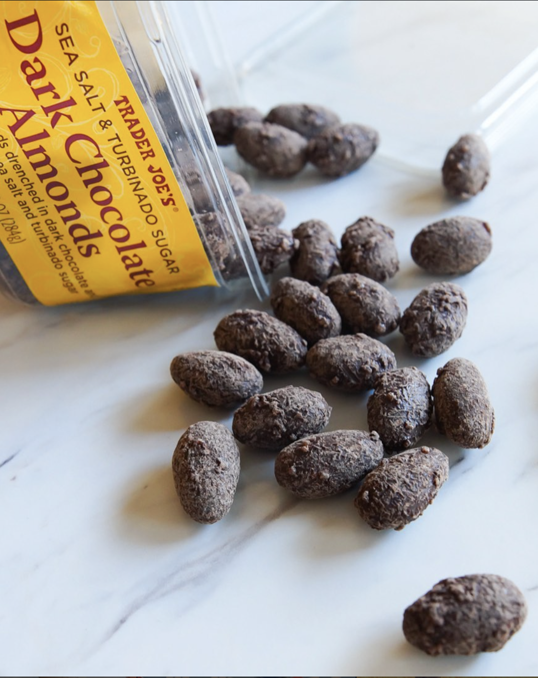 Trader Joe's dark chocolate almonds with sea salt and sugar