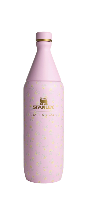 LoveShackFancy x Stanley 34 oz All Day Slim Bottle in the yellow floral Lemon Haze print.