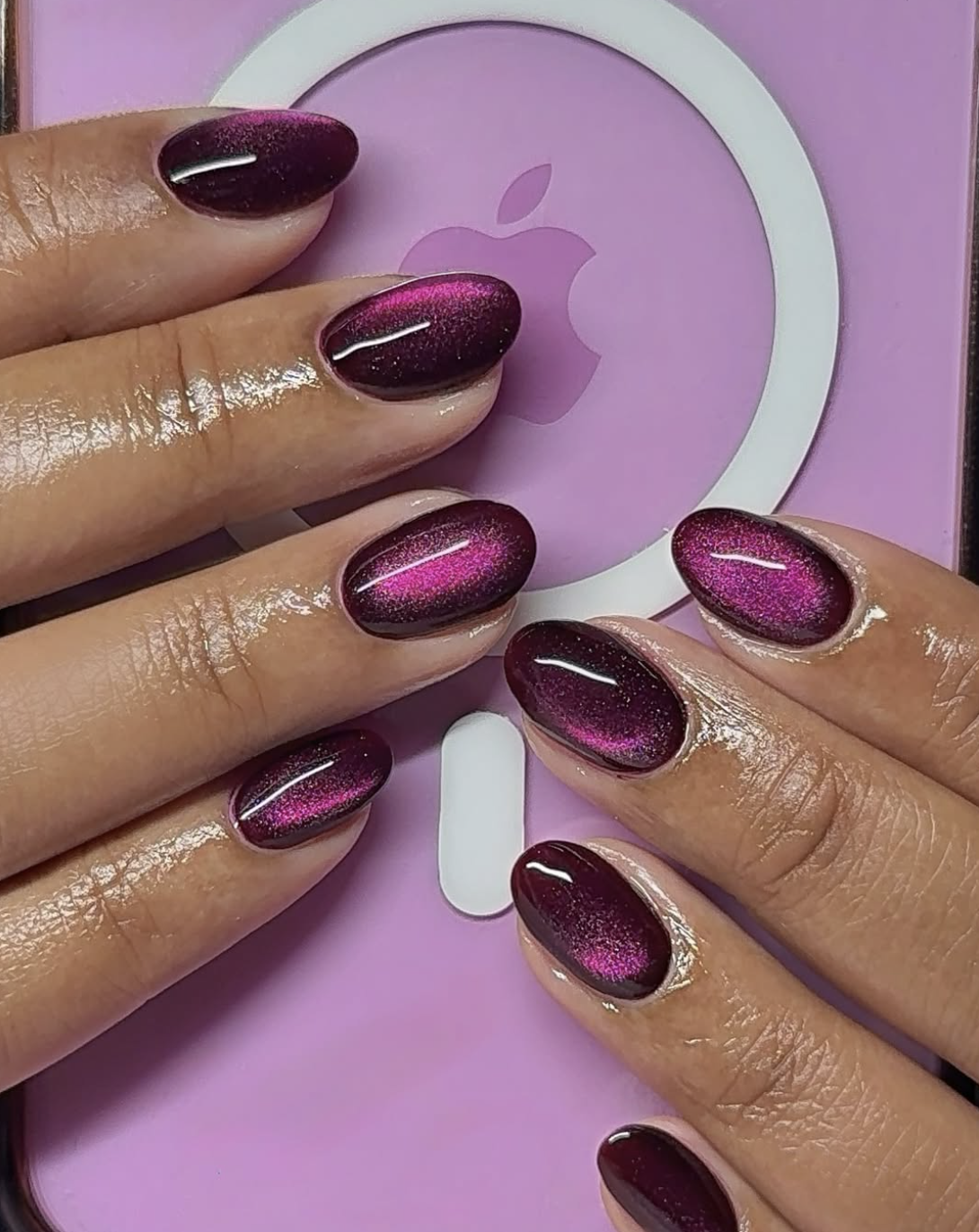 Sheer plum jelly nails manicure for the summer-to-fall transition