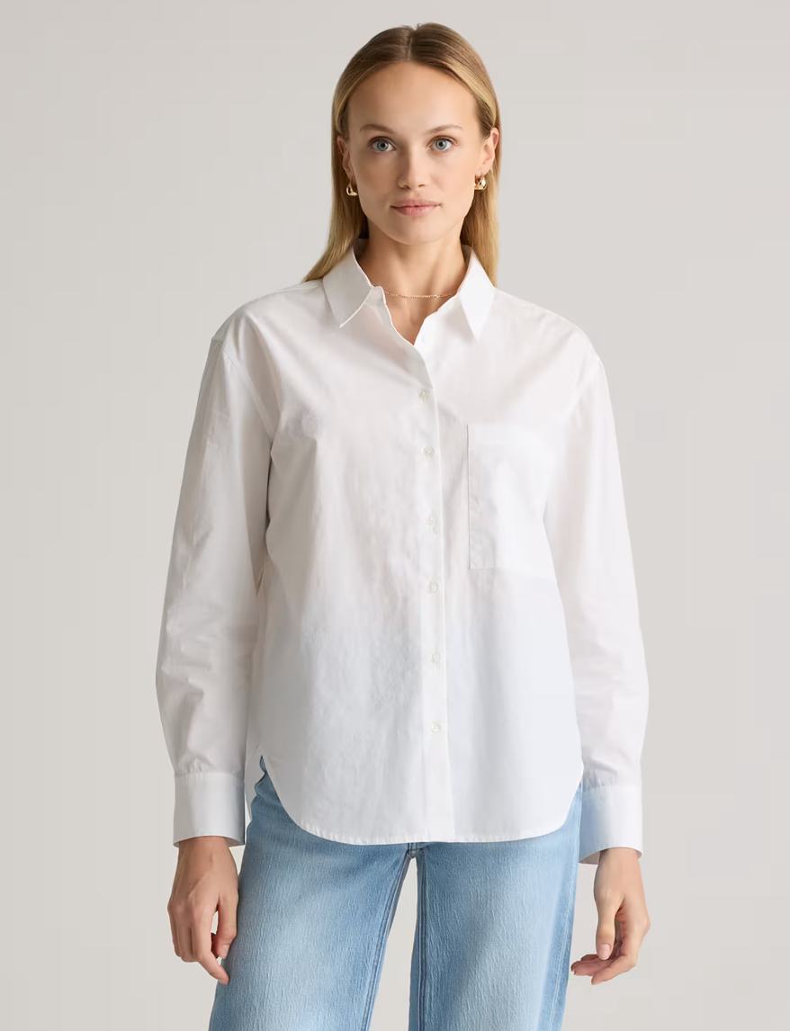 100% Organic Cotton Poplin Long Sleeve Boyfriend Shirt