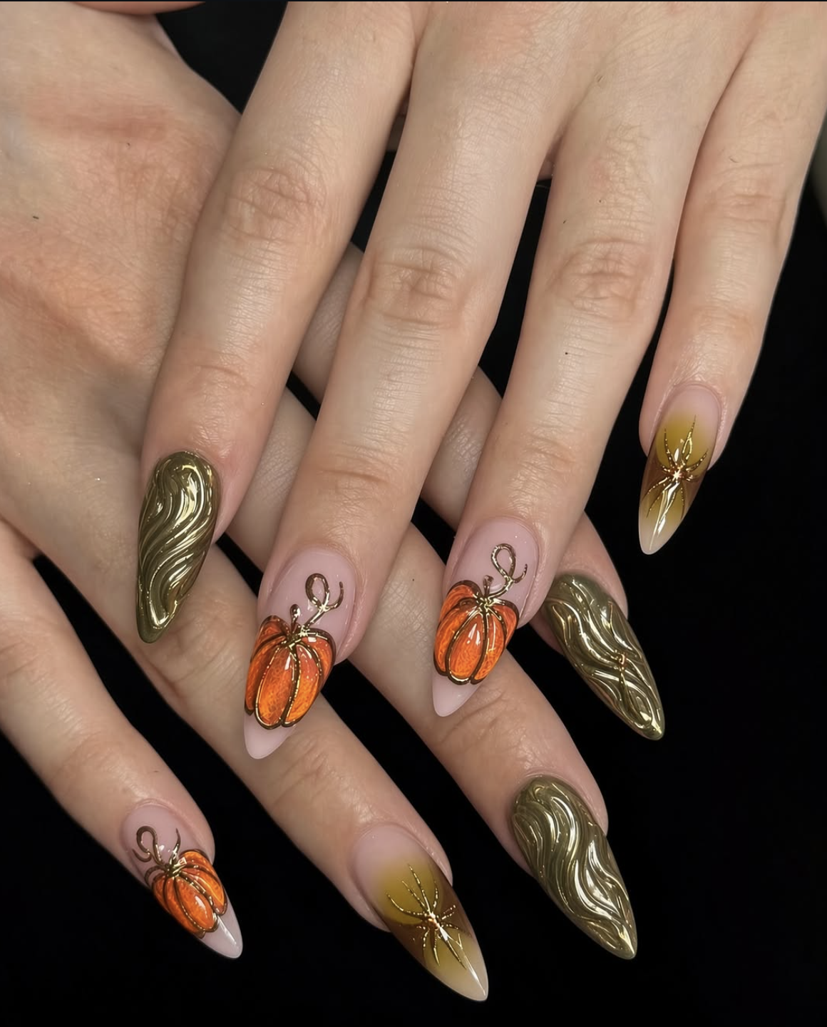 Glossy olive green manicure for Thanksgiving