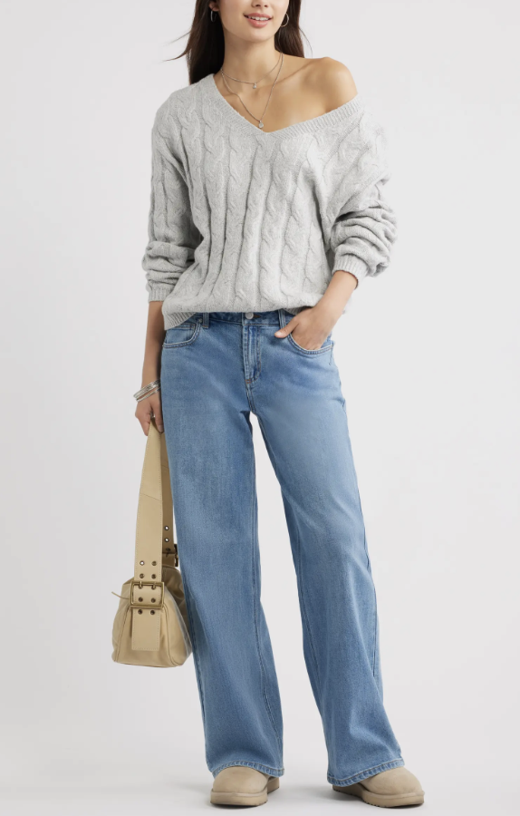 BP low-rise baggy wide-leg jeans in a relaxed fall outfit