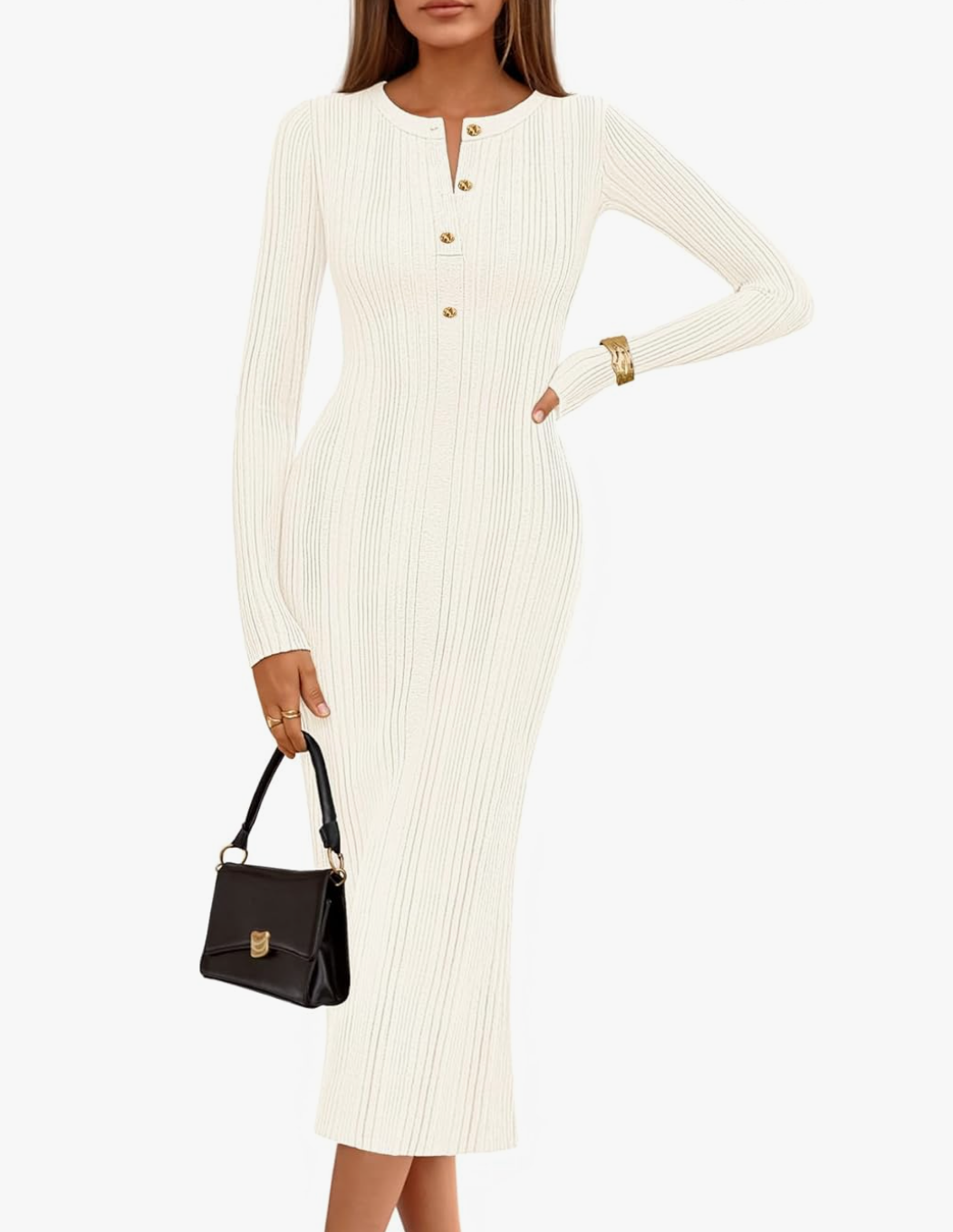 Ribbed Knit Midi Work Dress