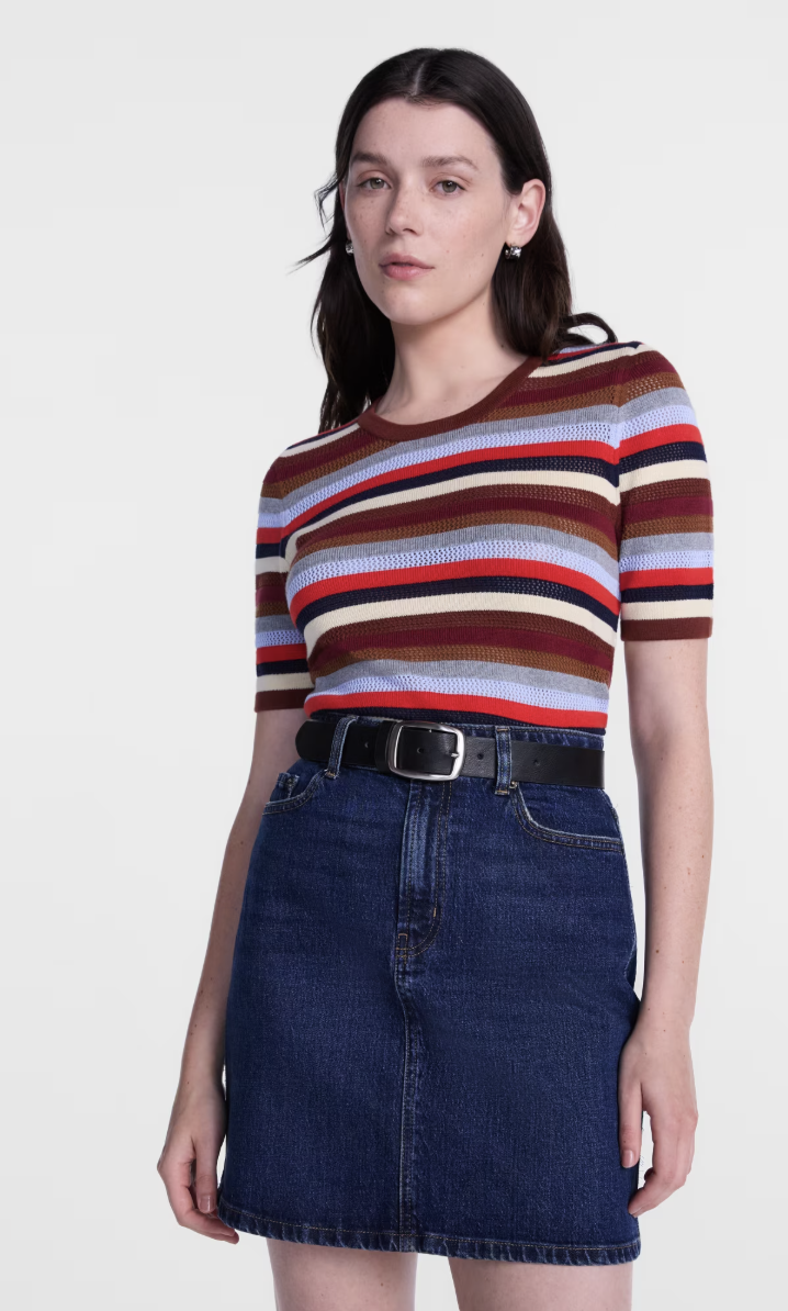 Scenario striped sweater with short sleeves.
