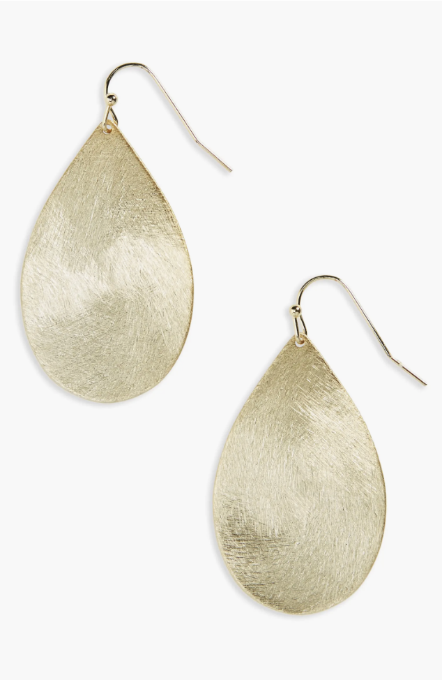 Pair of large brushed metal teardrop earrings from Nordstrom