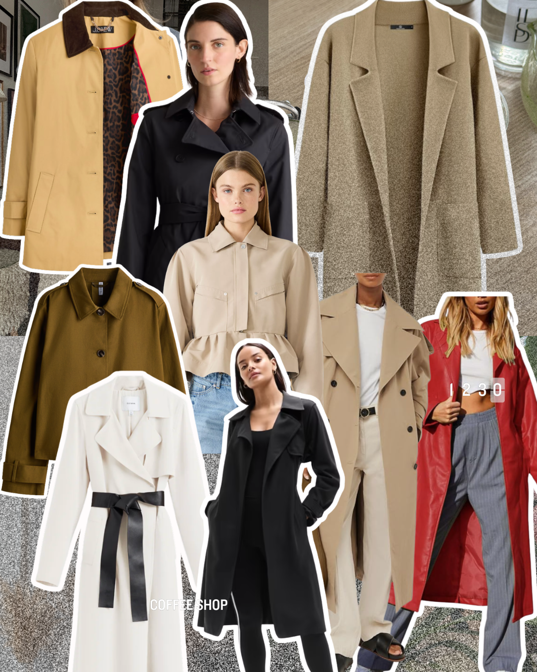 "A style collage featuring the best long trench coats for women in neutral khaki, black, and olive green, showing various silhouettes from cropped to oversized for Spring 2026."