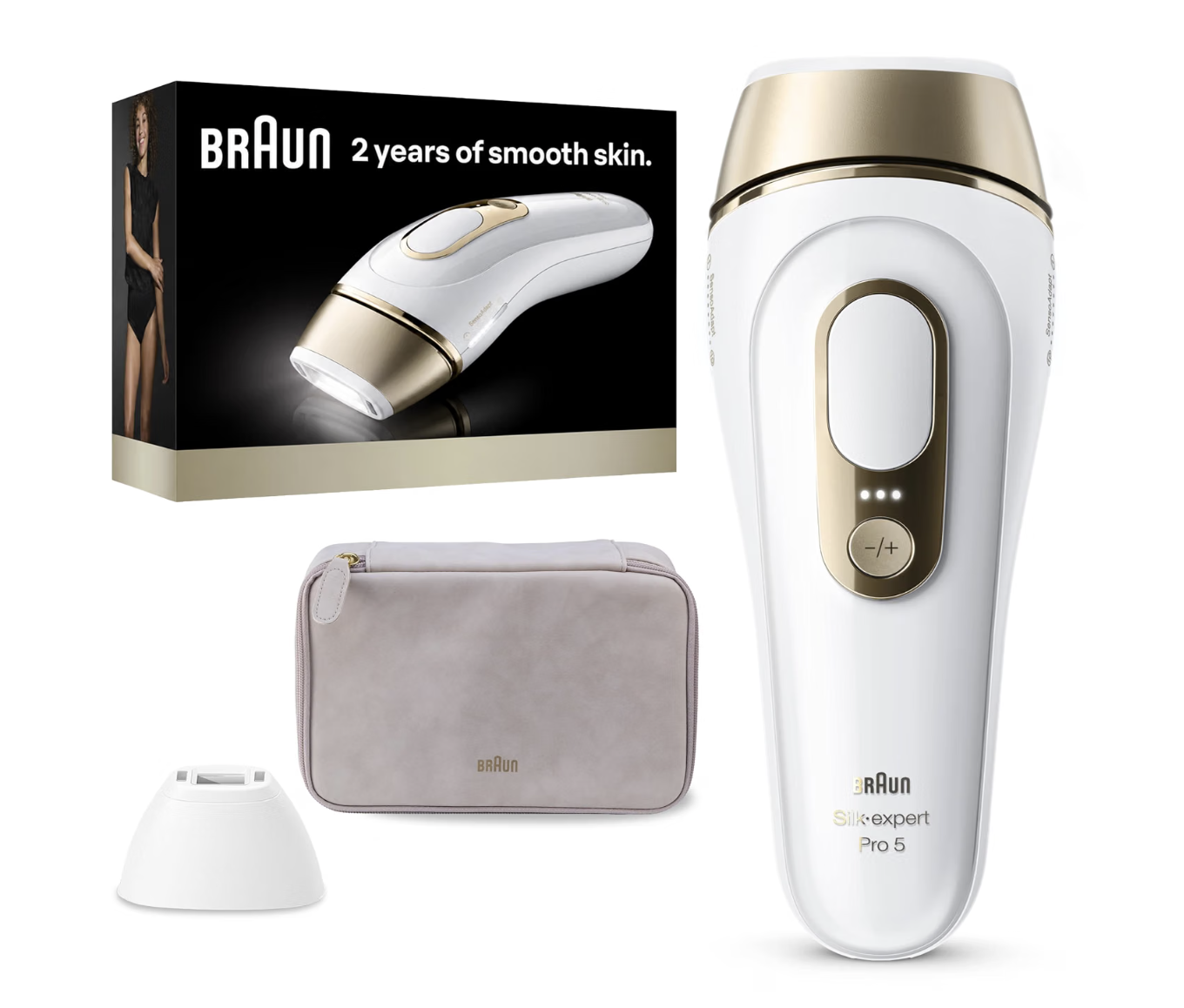 Braun Silk-Expert Pro 5 at-home IPL hair removal device with charging base
