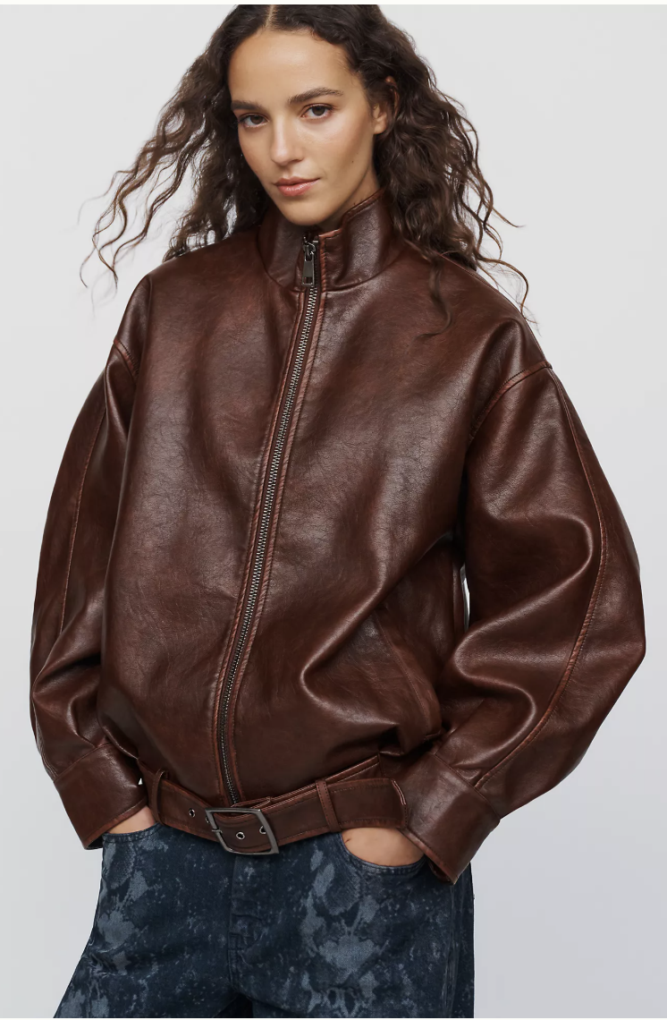 Brown By Anthropologie belted faux leather jacket for fall